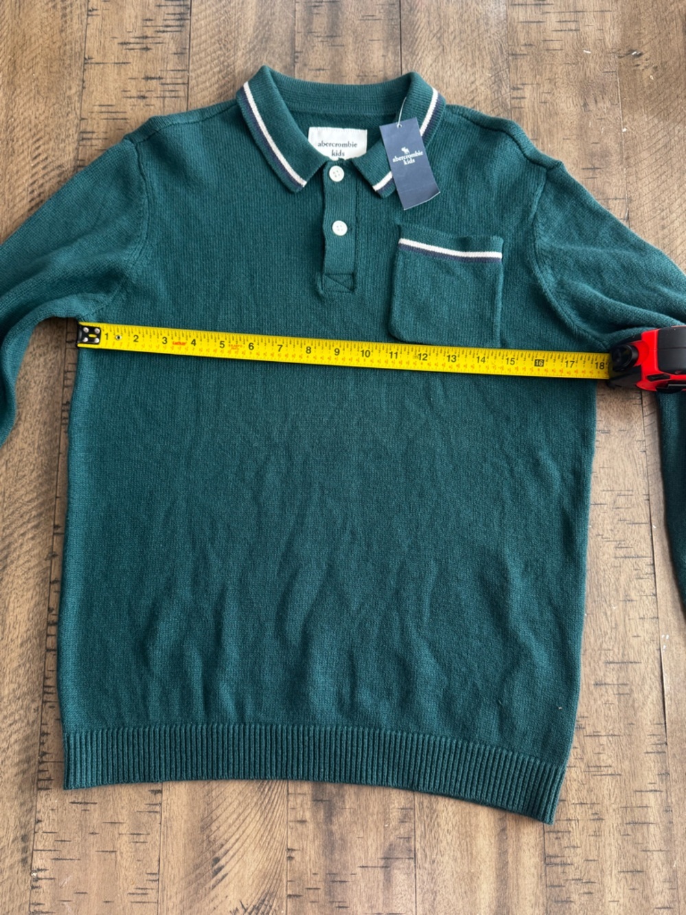 abercrombie kids teal long sleeve knit polo with contrast trim - Picture 3 of 9